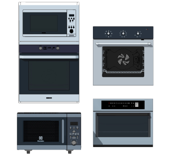 现代微波炉，烤箱，洗碗机，烤箱，厨房用品su草图模型下载