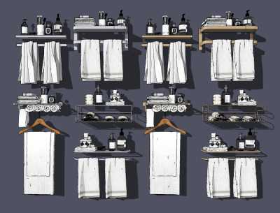现代毛巾架，置物架，毛巾洗漱卫浴用品，su草图模型下载