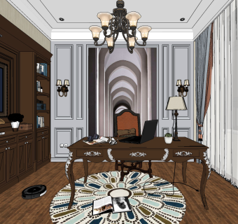 法式书房su草图模型下载