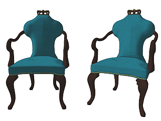 新古典绒布单人椅子su草图模型下载