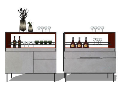 现代酒柜su草图模型下载