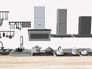 现代油烟机，燃气灶，厨房用品su草图模型下载