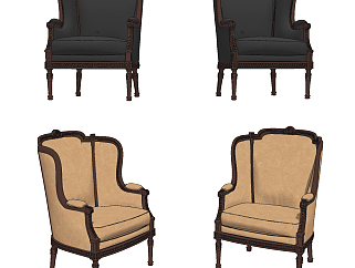 美式布艺皮革单人椅子su草图模型下载