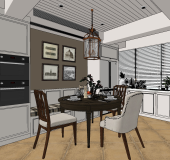 欧式餐厅su草图模型下载