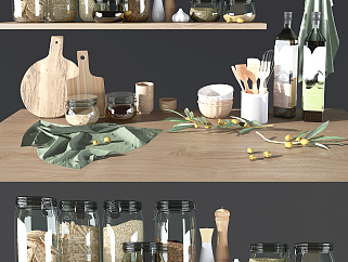北歐調料瓶,砧板,瓷碗,廚房用品su草圖模型下載