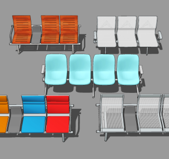 现代车站公共候车座椅su草图模型下载