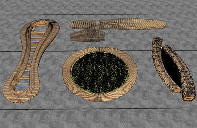 北欧户外木质公用椅su草图模型下载