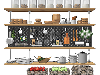現代廚房餐具，水果，編織水果籃su草圖模型下載