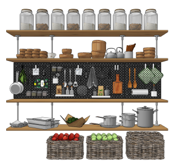 现代厨房餐具，水果，编织水果篮su草图模型下载