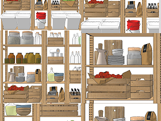 现代厨房调味品，置物架su草图模型下载