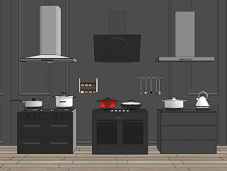 现代厨房侧吸直吸油烟油烟机，集成炉灶，厨房用品su草图模型下载