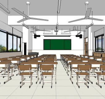 现代小学教室su草图模型下载