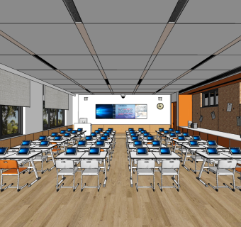 现代简约多媒体教室su草图模型下载