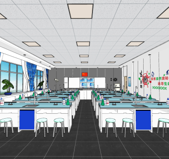 现代生物实验室，教室su草图模型下载