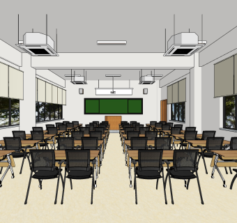 现代学校教室su草图模型下载