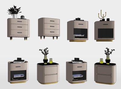 现代轻奢床头柜su草图模型下载