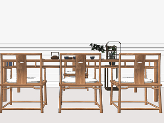 新中式茶桌<em>椅</em>茶具su草图模型下载