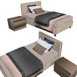 现代布艺单人床su草图模型下载