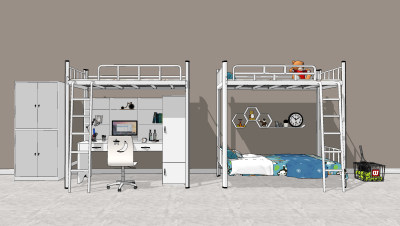 现代儿童上下床高架床su草图模型下载