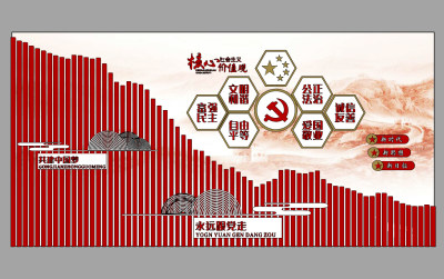 现代党建文化墙，宣传栏su草图模型下载