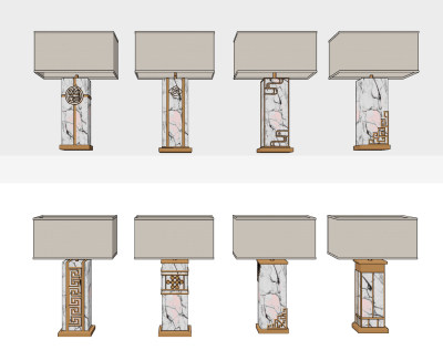 新中式金属石材台灯su草图模型下载