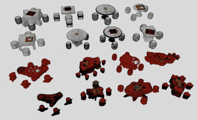 现代户外茶桌椅石桌su草图模型下载