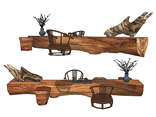 中式<em>根雕</em>，木桩子木墩子，茶桌椅su草图模型下载