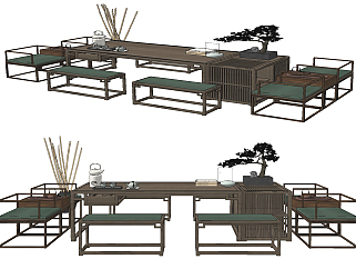 新中式<em>茶桌椅</em>su草图模型下载