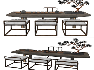 <em>新中式茶桌椅</em>su草图模型下载