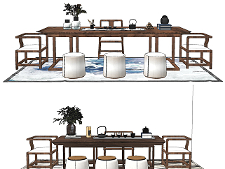 新中式<em>实木</em>茶桌椅,su草图模型下载