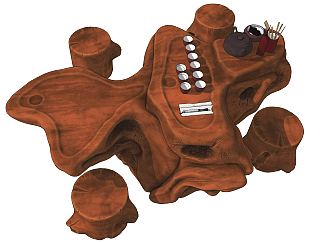 新中式实木根雕茶台茶桌椅su草图模型下载