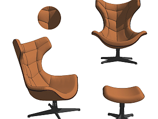 现代皮革休闲椅，办公椅脚凳su草图模型下载