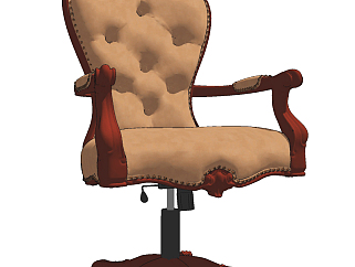 欧式古典皮革大班椅，办公椅，su草图模型下载