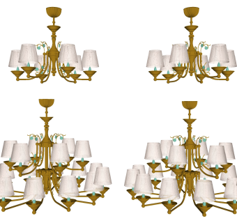 欧式多头金属铁艺吊灯su草图模型下载