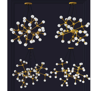 现代金属分子球形吊灯su草图模型下载