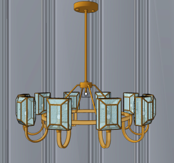 美式金属水晶吊灯su草图模型下载