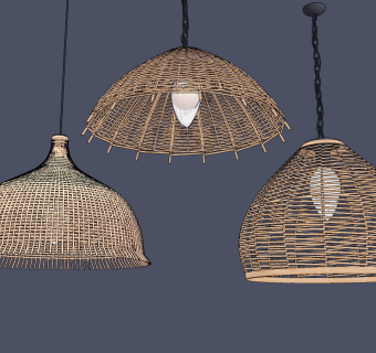 自然风藤编小吊灯su草图模型下载