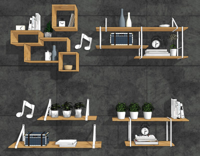 北欧墙柜实木吊柜su草图模型下载