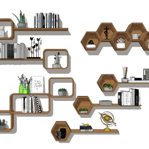 现代书架壁柜su草图模型下载