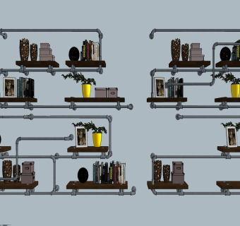 工业风管道，书籍吊架置物架su草图模型下载