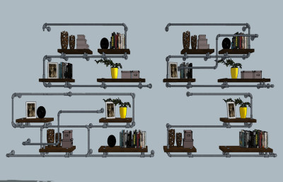 工业风管道，书籍吊架置物架su草图模型下载