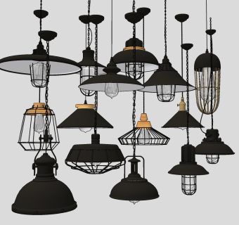 工业风金属吊灯su草图模型下载