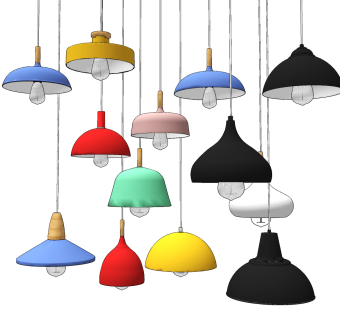 北欧彩色小吊灯su草图模型下载