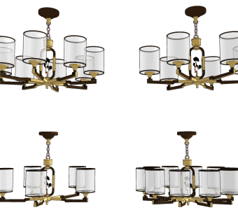新中式多头铁艺吊灯su草图模型下载