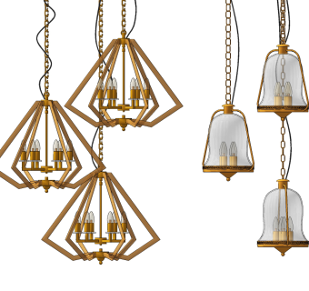 美式金属玻璃吊灯su草图模型下载