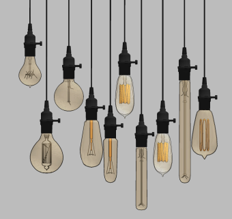 工业风玻璃灯泡吊灯su草图模型下载