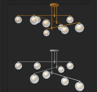 现代金属多头玻璃吊灯su草图模型下载