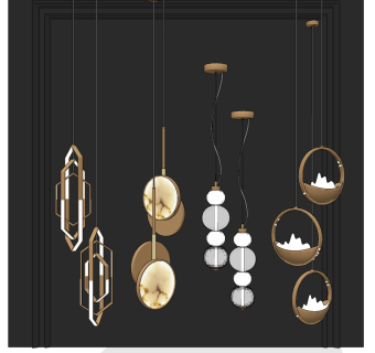 现代金属小吊灯su草图模型下载