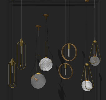 现代金属小吊灯su草图模型下载