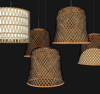 东南亚自然风藤编吊灯su草图模型下载